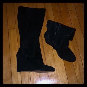Black suede wedge boots size 10